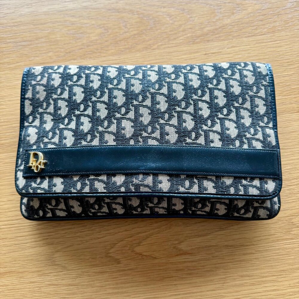 Vintage Christian Dior Diorissimo Leather & Canvas Clutch Bag